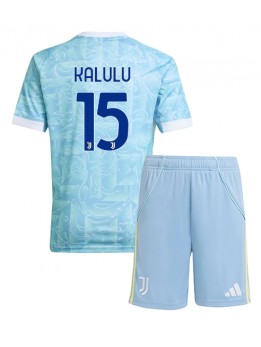 Billige Juventus Pierre Kalulu #15 Bortedraktsett Barn 2025-26 Kortermet (+ Korte bukser)